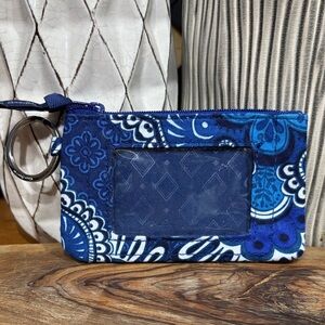 Vera Bradley Blue Tapestry Coin Purse Keychain w/ ID Slot Retired Pattern
